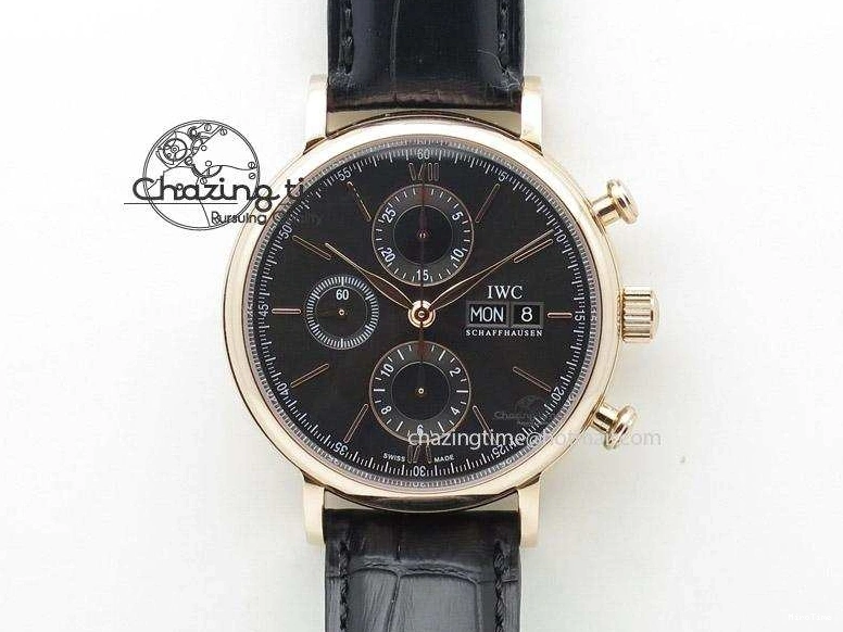 MIROTIME 0508 Portofino Chrono RG Black Dial on Black Leather Strap A HighPerformance 7389